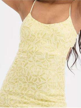 Emerald Sundae Butter Yellow Beaded High-Slit Gown